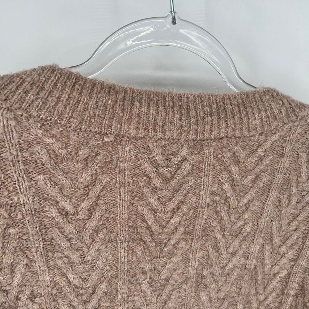 JASON WU Sweater Medium Tan V-Neck Chevron Knit Pullover Long Sleeve Cozy Winter - Picture 8 of 12
